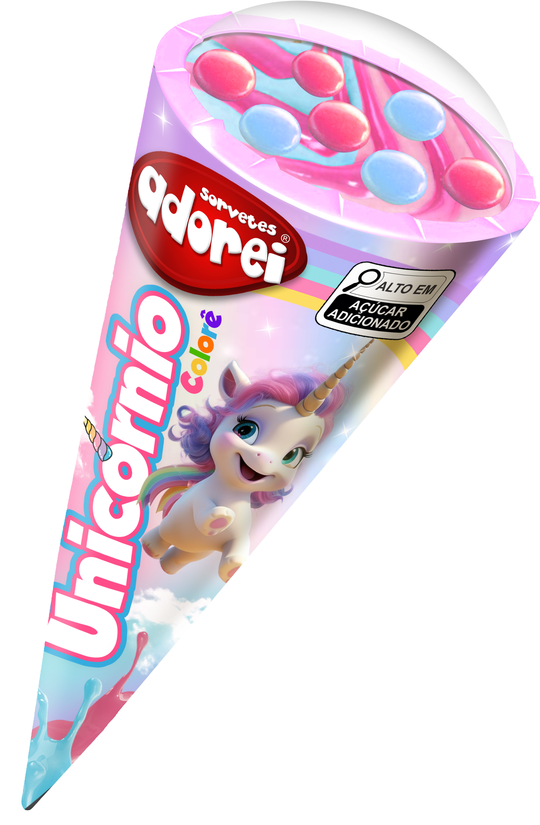 ADOREI SORVETES - CONE UNICORNIO - APRESENTAÇÃO E MOCKUP